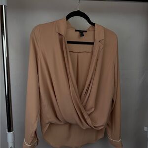 Forever 21 Blush Wrap Blouse | Long Sleeve Drape Front Size Small